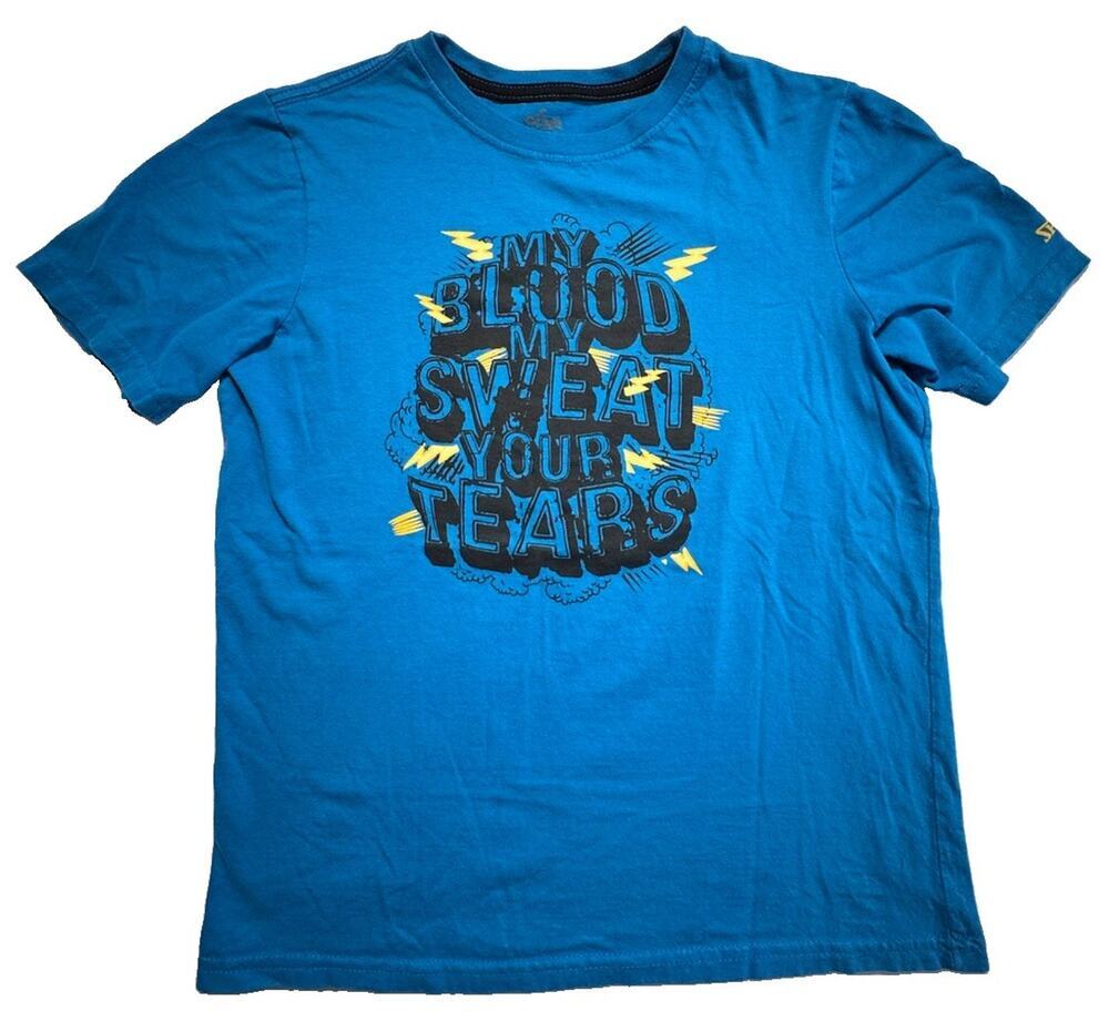 Spalding Youth Large 14/16 Blue Graphic T-Shirt My Blood My Sweat Your Tears
